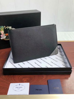 Replica Cheap Prada NG008 1 Saffiano Leather Men Pouch Grey Logo