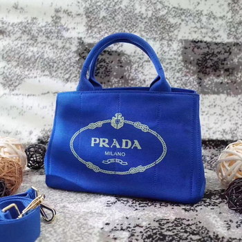 Replica Prada Top Handle Canvas Cowboy Shopping Bag Blue
