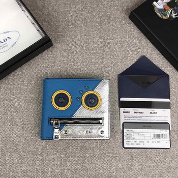 Replica Replica Prada Men 2M0513 Robot Leather Small Wallet Blue and Silver
