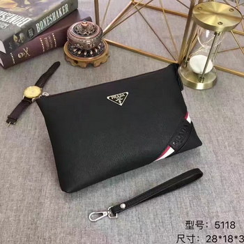 Replica Prada 5118 Men Leather Hand Bag Black
