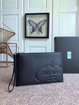 Replica Replica Prada 2NG005 Saffiano Leather Document Holder Pouch Black