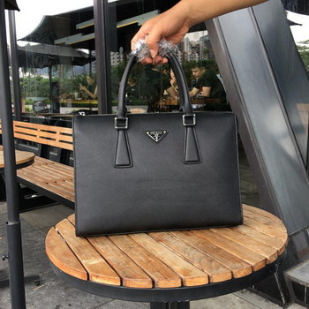 Replica Prada 2VG030 Men Leather Briefcase Bag Black