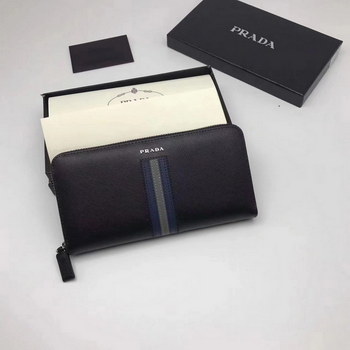 Replica Prada 2M1317 Men Document Holder Saffiano Leather Long Wallet Black