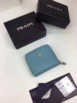 Replica Prada Saffiano Women Leather Coin Purse Light Blue