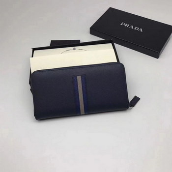 Replica Prada 2M1317 Men Document Holder Saffiano Leather Long Wallet Blue