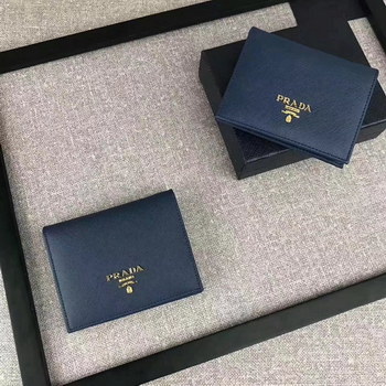 Replica Prada 1M0204 Women Saffiano Leather Small Wallet Blue