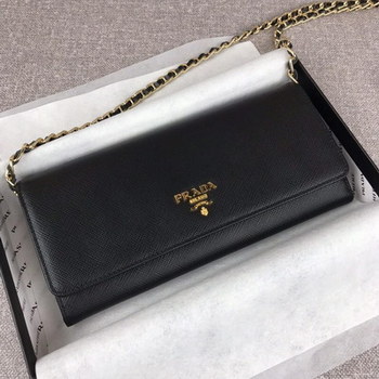 Replica Replica Prada 1M1290 Saffiano Women Wallet with Chain Black
