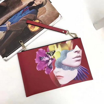 Replica Prada 2017 Art Printing Leather Clutch Bag Red