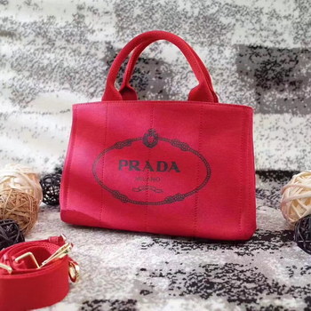Replica Prada Top Handle Canvas Cowboy Shopping Bag Red