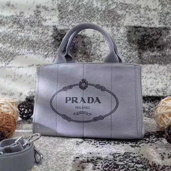 Replica Prada Top Handle Canvas Cowboy Shopping Bag Grey