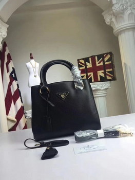 Replica Prada Calf Leather Tote Double Leather Top Handle Bag Black