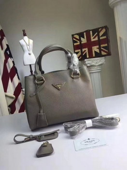 Replica Prada Calf Leather Tote Double Leather Top Handle Bag Grey