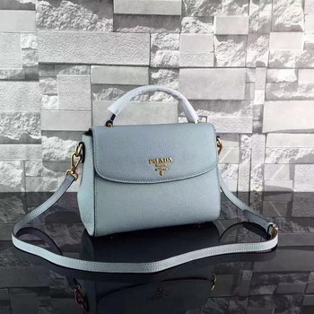 Replica Prada Women Saffiano Leather Flap Tote Bag Light Blue