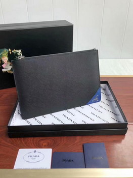 Replica Cheap Prada NG008 1 Saffiano Leather Men Pouch Blue Logo