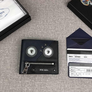 Replica Replica Prada Men 2M0513 Robot Leather Small Wallet Dark Blue and Black