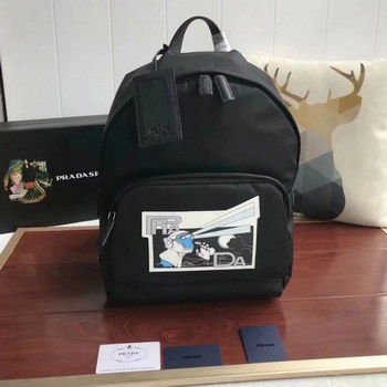 Replica Replica Prada 2VZ063 Fabric Men Black Backpack