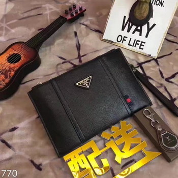 Replica Prada 770 Black Leather Zipper Clutch Bag