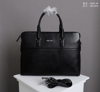 Replica Prada 0608 3 Men Leather Briefcase Black