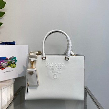 Replica New Copy Prada 1BA335 Large Saffiano Leather Handbag White