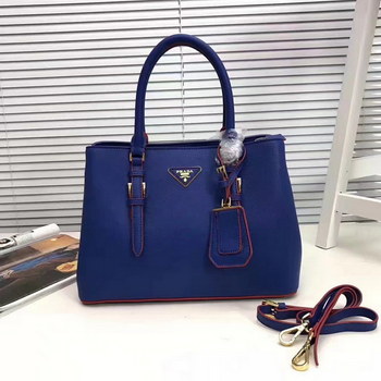 Replica Prada Double Bag Saffiano Cuir Leather Tote Blue