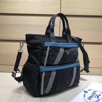 Replica Replica Prada Men Printed Technical Fabric Tote Bag Black 2VZ025