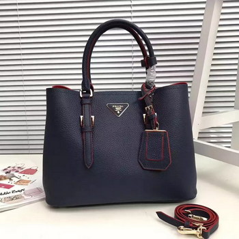 Replica Prada Double Bag Saffiano Cuir Leather Tote Dark Blue