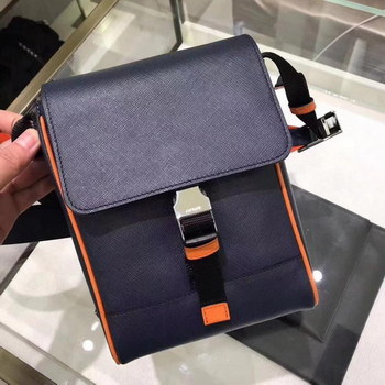 Replica Replica Prada Men Saffiano Leather Shoulder Bag Blue With Original 2VD019