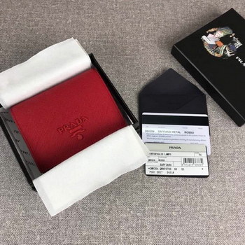 Replica Cheap Replica Prada 1MV204 Women Small Saffiano Leather Wallet Red