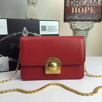 Replica Prada Patent Leather Chain Shoulder Bag Red