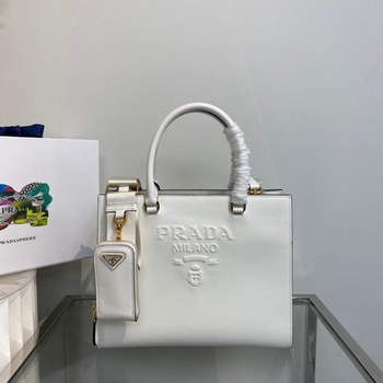 Replica New Copy Prada 1BA337 Medium Saffiano Leather Handbag White