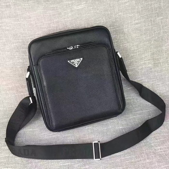 Replica Prada 2870 Men Leather Shoulder Bag Black