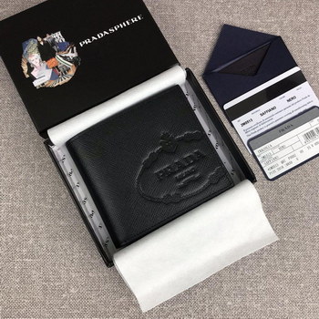 Replica Cheap Prada Men Saffiano Leather Wallet Black