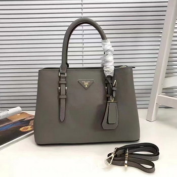 Replica Prada Double Bag Saffiano Cuir Leather Tote Grey