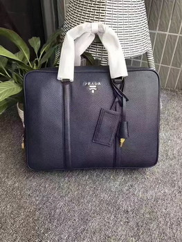 Replica Prada 0871 Men Leather Briefcase Blue