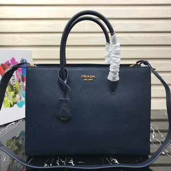 Replica Original Copy Prada 1BA153 Large Saffiano Leather Handbag Blue with Yellow