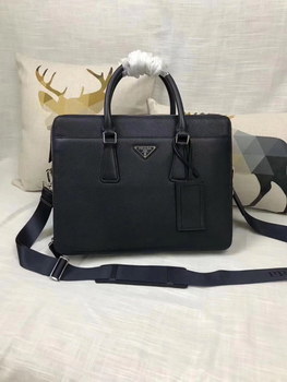 Replica Prada F0308 Men Leather Briefcase Saffiano Leather Blue
