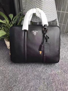 Replica Prada 0871 Men Leather Briefcase Black