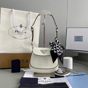 Replica Copy Prada Cleo Brushed Leather Shoulder Bag White