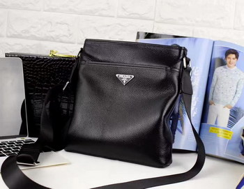 Replica Prada 0242 3B Leather Men Messenger Bag Black