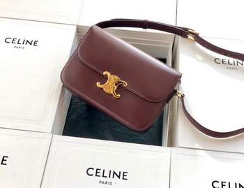 Replica Original Copy Celine Medium Triomphe Bag in Shiny Calfskin Dark Red