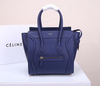 Replica Celine Micro Luggage Handbag In Satinated Natural Calfskin Blue