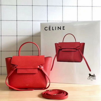 Replica Replcia Celine Nano Belt Bag in Grained Calfskin Red