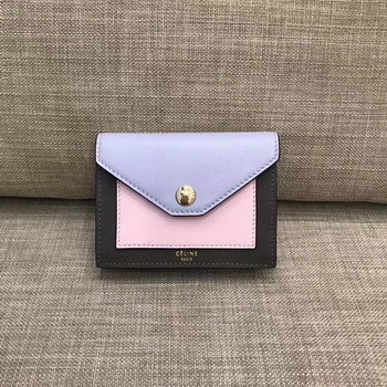 Replica Celine Pocket Card Holder in Calfskin Liege and Shiny Smooth Calfskin Purple