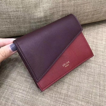 Replica Celine Diagonal Card Holder In Burgundy And Light Burgundy Smooth Lambskin Purple