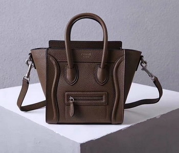 Replica Perfect Replica Celine Nano Luggage Bag in Durmmed Calfskin Dark Coffee