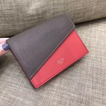 Replica Celine Diagonal Card Holder In Burgundy And Light Burgundy Smooth Lambskin Grey