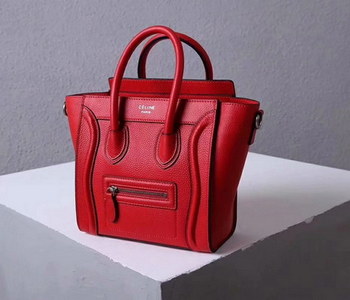 Replica Perfect Replica Celine Nano Luggage Bag in Durmmed Calfskin Red