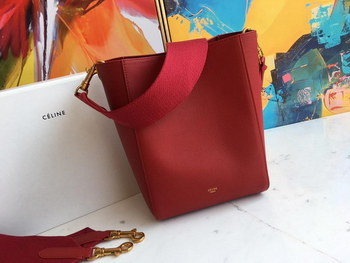 Replica Celine Seau Sangle Small Bucket Bag in Soft Grained Calfskin Red