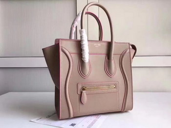 Replica Celine Medium Micro Luggage Bag Baby Drummed Calfskin Khaki Pink