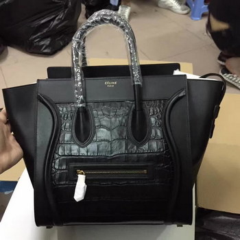 Replica Celine 30cm Micro Luggage Tote Handbag Crocodile Grain Black